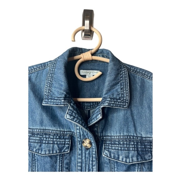 Coldwater Creek Denim LightWash Short Waisted Jacket Chest Pockets Large - Picture 3 of 15